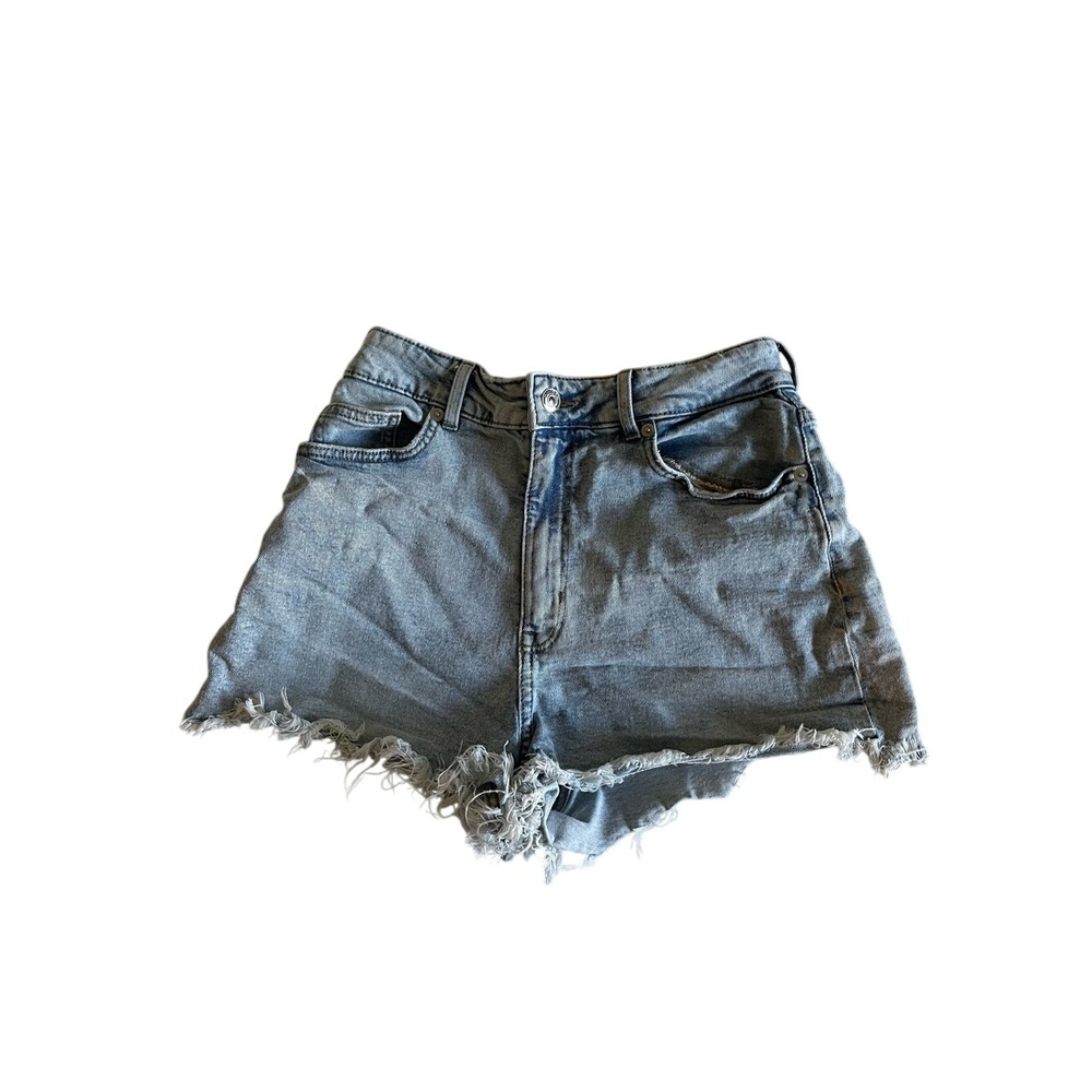 H&M Divided Womens 6 High Rise Denim Shorts Light Wash Distressed Frayed Cutoff